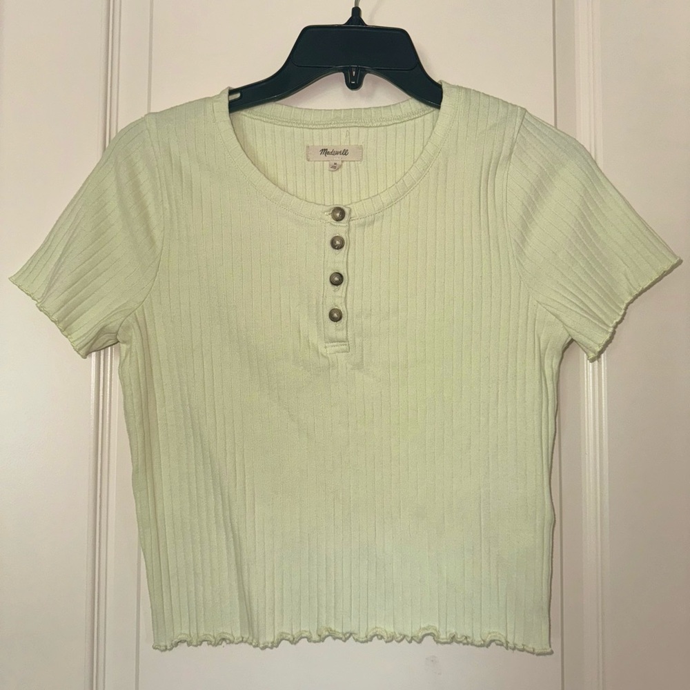 Madewell Henley Supercrop Tee in Pale Green Size M